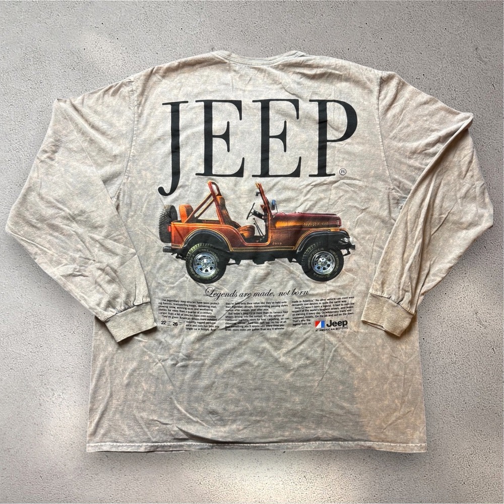 Jeep Spirit 1941 Mens Long Sleeve T-Shirt Beige Acid Wash Graphic Tee 1X